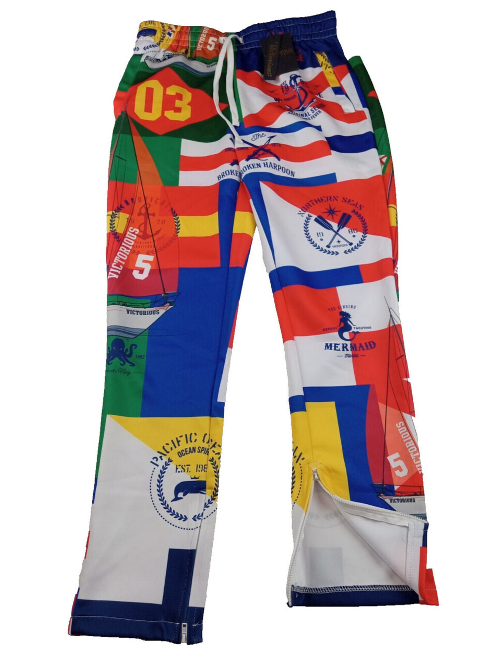 Victorious Los Angeles Track Pants Mens Medium Sailing Flag Nautical Ankle Zip M